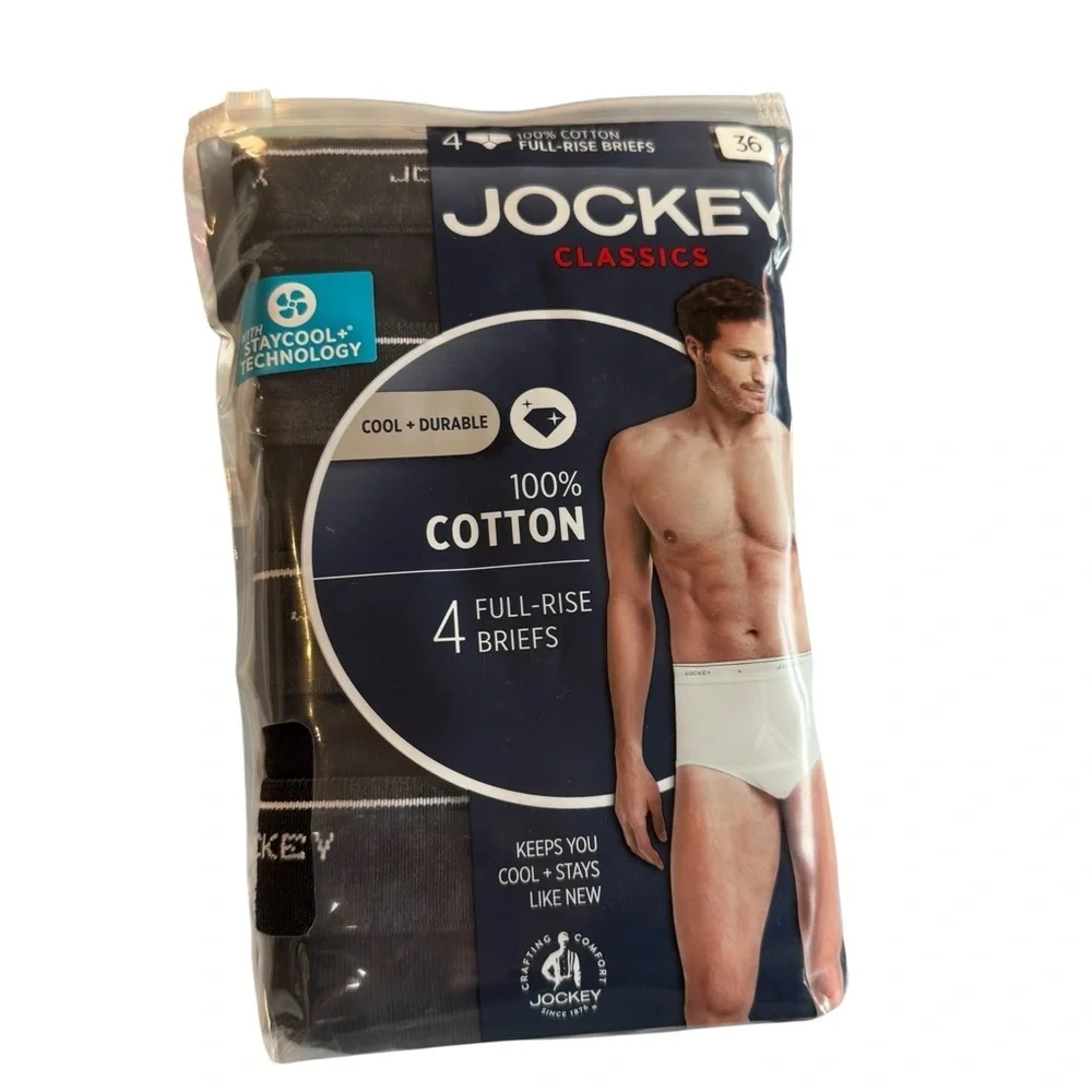 Jockey Black Cotton Full Rise Briefs Underwear Set Waist 36